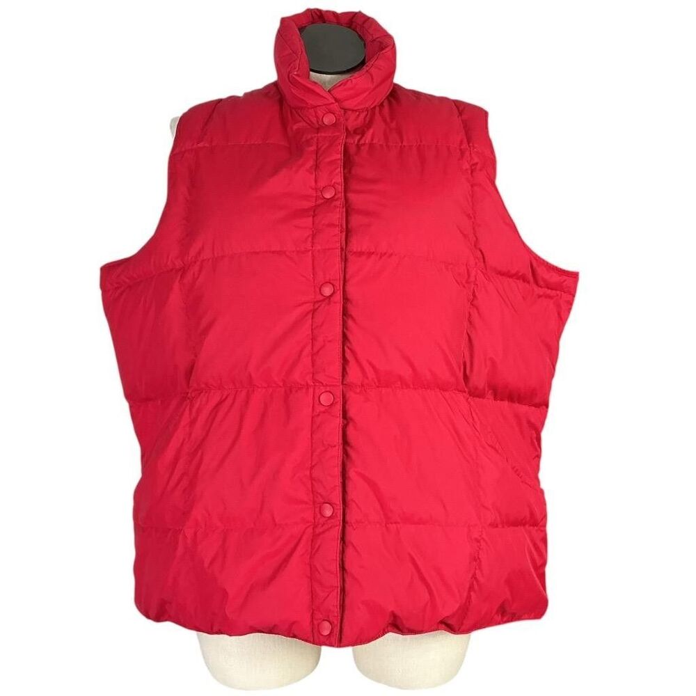 Lands End Quilted Puffer Vest Women 3X Red Goose Down Snap Button Pockets